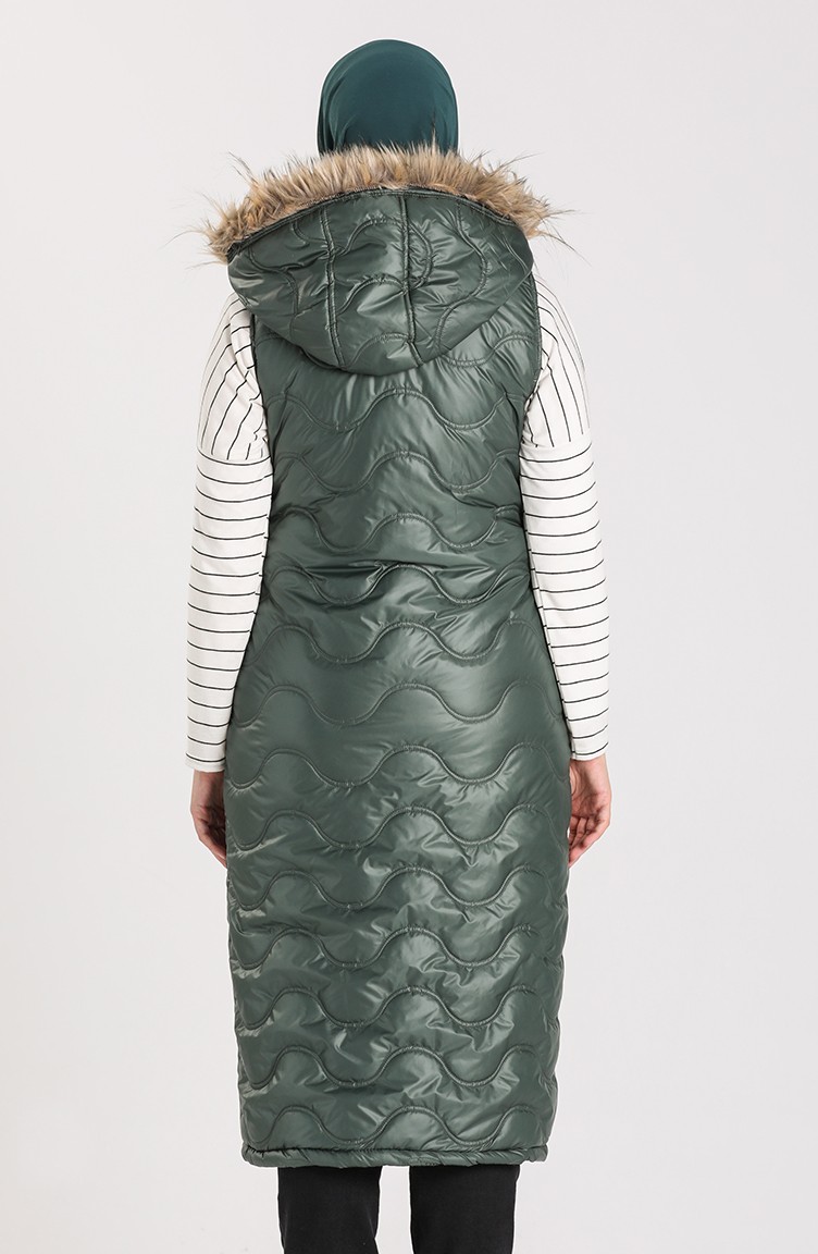 Long quilted Vest with Hood 5147a01 Emerald Green 5147A01 Sefamerve