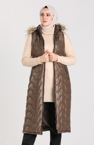 Long quilted Vest with Hood 5147a-02 Brown 5147A-02