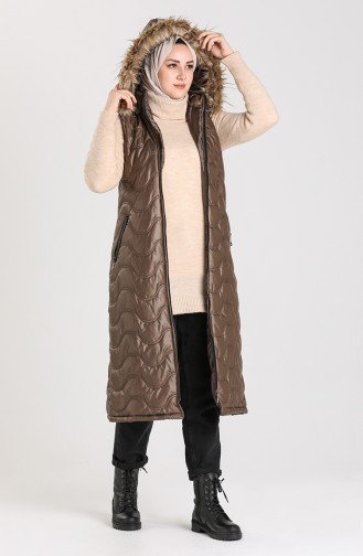 Long quilted Vest with Hood 5147a-02 Brown 5147A-02