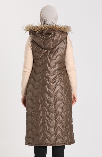 Long quilted Vest with Hood 5147a-02 Brown 5147A-02