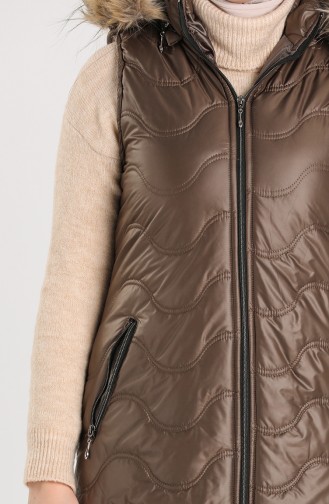 Long quilted Vest with Hood 5147a-02 Brown 5147A-02