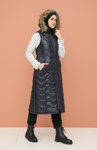 Hooded Long quilted Vest 5147a-03 Navy Blue 5147A-03
