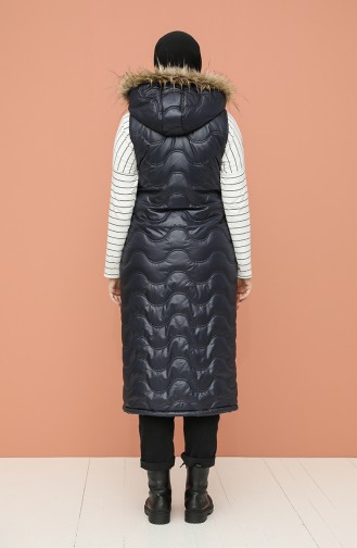 Hooded Long quilted Vest 5147a-03 Navy Blue 5147A-03