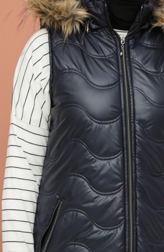Hooded Long quilted Vest 5147a-03 Navy Blue 5147A-03