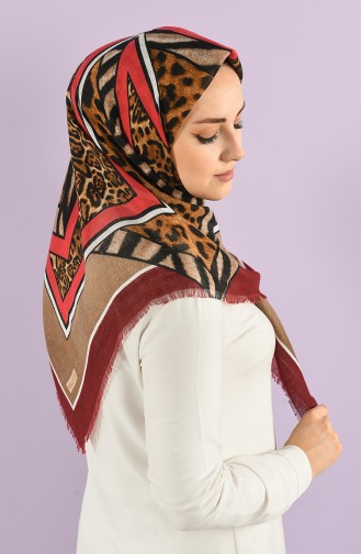 Desenli Flamlı Eşarp 7833-05 Bordo Mercan