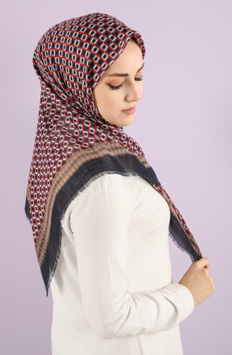 Patterned Flamed Scarf 7834-12 Navy Blue Red 7834-12