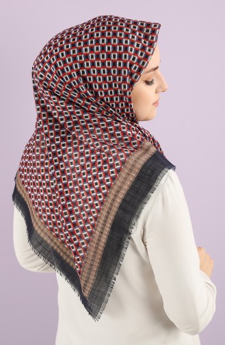 Patterned Flamed Scarf 7834-12 Navy Blue Red 7834-12