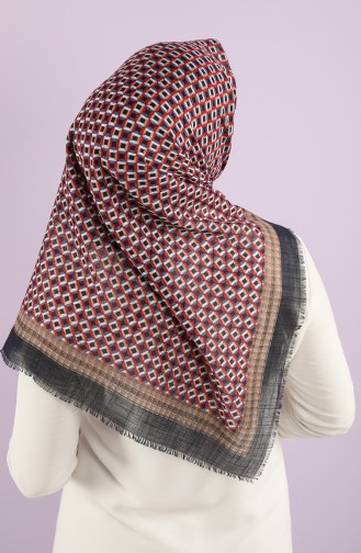 Patterned Flamed Scarf 7834-12 Navy Blue Red 7834-12