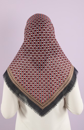 Patterned Flamed Scarf 7834-12 Navy Blue Red 7834-12