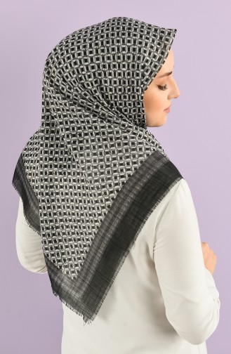 Desenli Flamlı Eşarp 7834-17 Gri Siyah