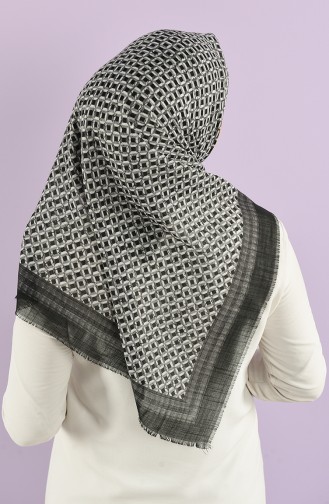 Desenli Flamlı Eşarp 7834-17 Gri Siyah