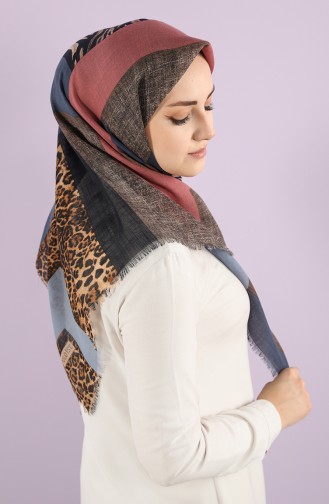 Desenli Flamlı Eşarp 7835-11 İndigo Bebek Mavisi