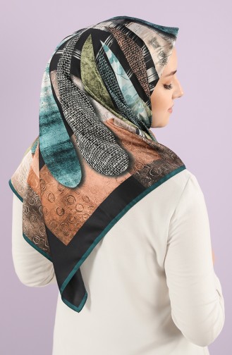 Karaca Desenli Rayon Eşarp 90751-09 Petrol Siyah