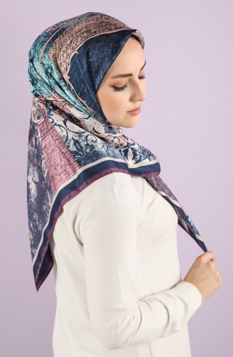 Karaca Patterned Rayon Scarf 90752-09 Purple Navy Blue 90752-09