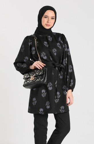 Patterned Belted Tunic 1156-04 Black 1156-04