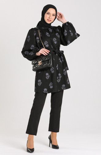 Patterned Belted Tunic 1156-04 Black 1156-04