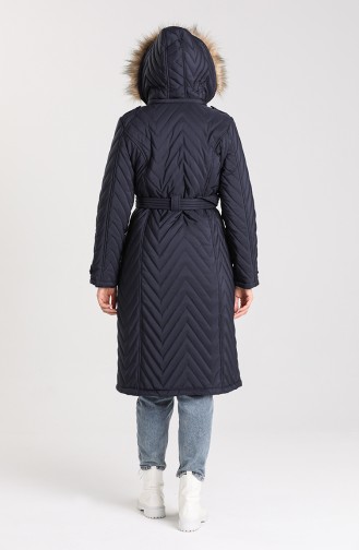 Quilted Coat with Belt 0141-02 Navy Blue 0141-02