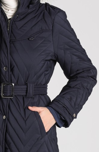 Quilted Coat with Belt 0141-02 Navy Blue 0141-02
