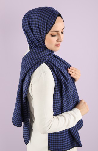 Çizgili Likra Pamuk Şal 4904-03 Saks Siyah