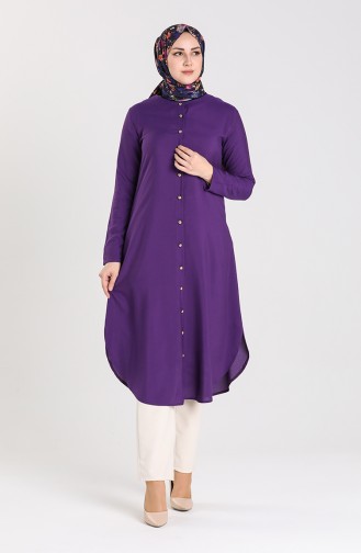 Düğmeli Tunik 1003-03 Mor