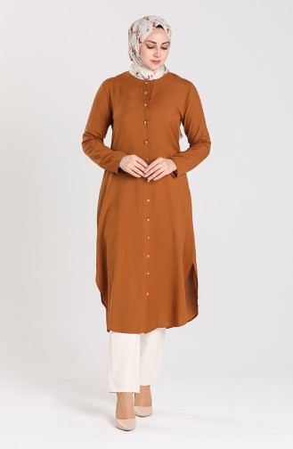 Düğmeli Tunik 1003-04 Taba