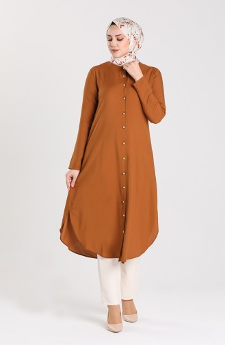 Düğmeli Tunik 1003-04 Taba