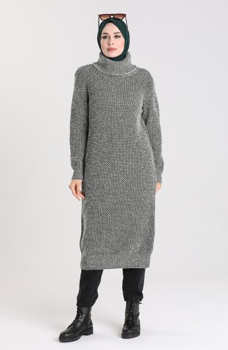 Knitwear Turtleneck Long Sweater 4198-08 Gray Emerald Green 4198-08