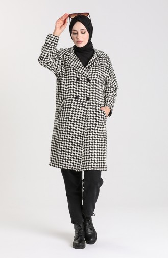 Houndstooth Patterned Buttoned Coat 1165-01 Black white 1165-01