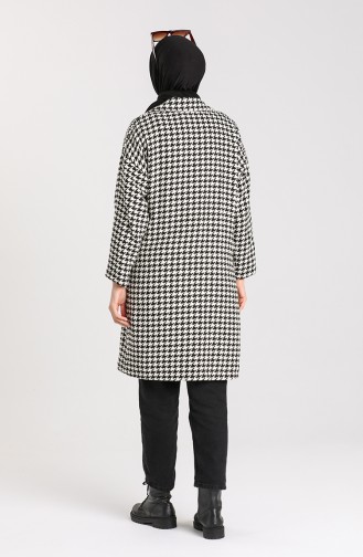 Houndstooth Patterned Buttoned Coat 1165-01 Black white 1165-01