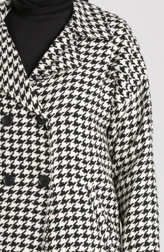 Houndstooth Patterned Buttoned Coat 1165-01 Black white 1165-01