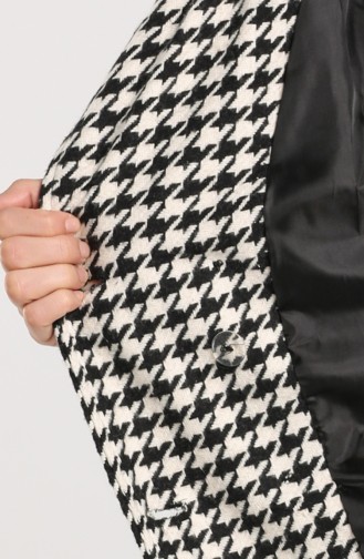 Houndstooth Patterned Buttoned Coat 1165-01 Black white 1165-01