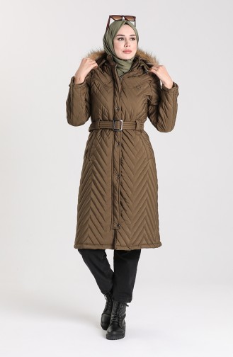 Quilted Coat with Belt 0141-03 Khaki 0141-03