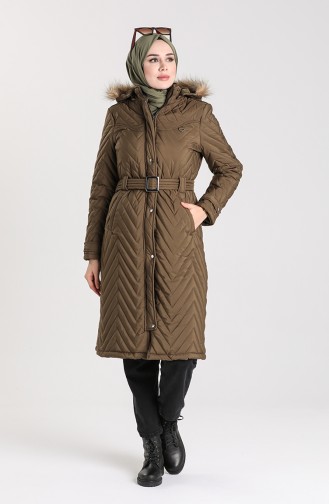 Quilted Coat with Belt 0141-03 Khaki 0141-03