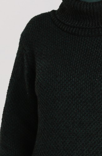 Knitwear Turtleneck Long Sweater 4198-07 Emerald Green Black 4198-07