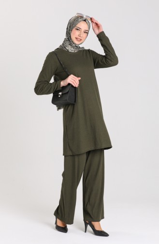Fitilli Tunik Pantolon İkili Takım 2902-03 Koyu Yeşil