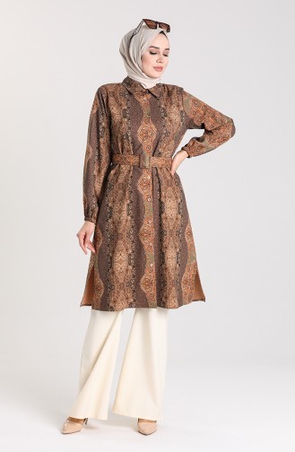 Buttoned Patterned Tunic 1161-02 Mustard 1161-02