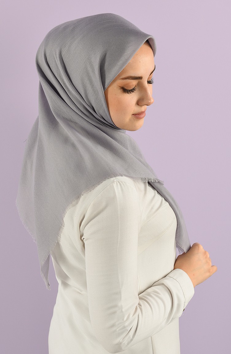 Düz Flamlı Pamuk Eşarp 90681-06 Gri