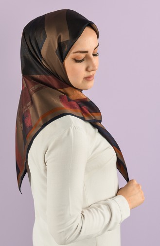 Karaca Desenli Rayon Eşarp 90761-01 Lacivert Kahverengi