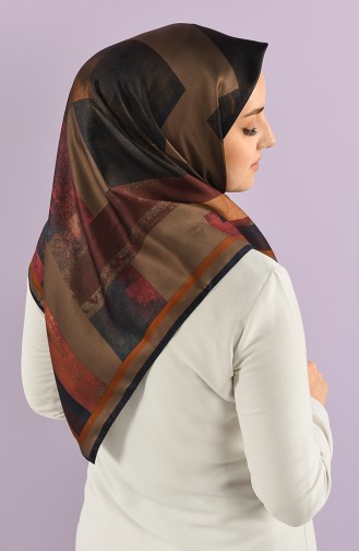 Karaca Desenli Rayon Eşarp 90761-01 Lacivert Kahverengi