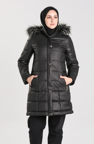 Kapüşonlu Kapitone Mont 7070-01 Siyah