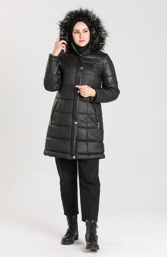 Kapüşonlu Kapitone Mont 7070-01 Siyah