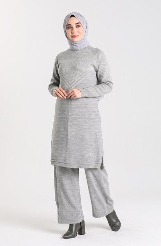 Triko Tunik Pantolon İkili Takım 12208-02 Gri