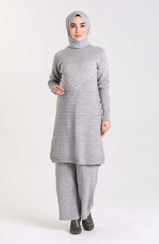 Triko Tunik Pantolon İkili Takım 12208-02 Gri