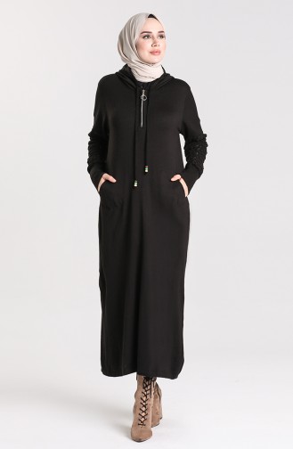 Schwarz Hijab Kleider 2343-06