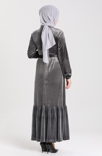 Yarasa Kol Kadife Elbise 5088-01 Antrasit