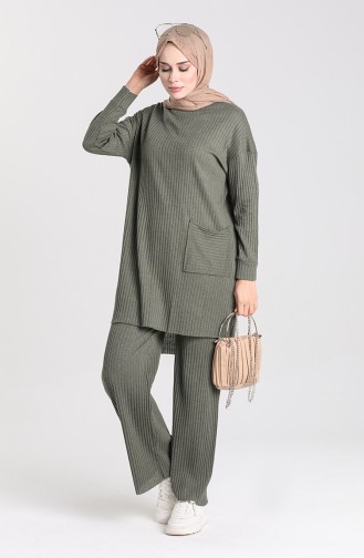 Asymmetrical Pocket Tunic Trousers Double Suit 7731-02 Khaki 7731-02