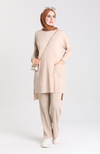 Asymmetric Pocket Tunic Trousers Double Suit 7731-03 Beige 7731-03