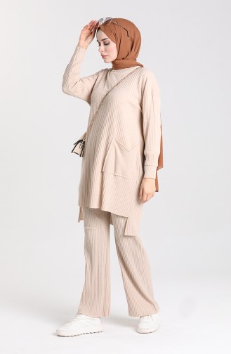 Asymmetric Pocket Tunic Trousers Double Suit 7731-03 Beige 7731-03