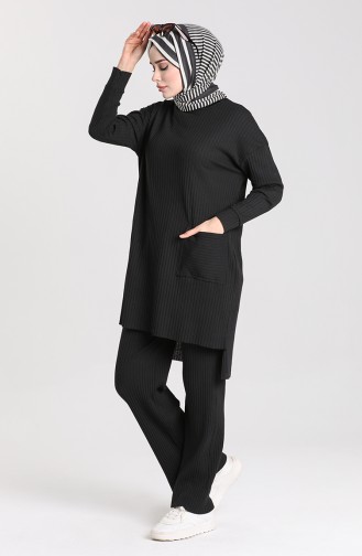 Asymmetrical Pocket Tunic Trousers Double Suit 7731-05 Black 7731-05