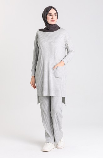 Asymmetrical Pocket Tunic Trousers Double Suit 7731-06 Gray 7731-06